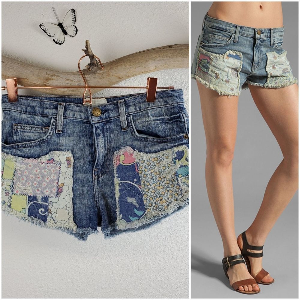 Current/Elliott Blue Patchwork Jean Shorts